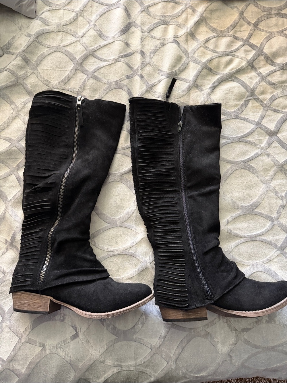 Very G Black Fringed Over-the-Knee Boots